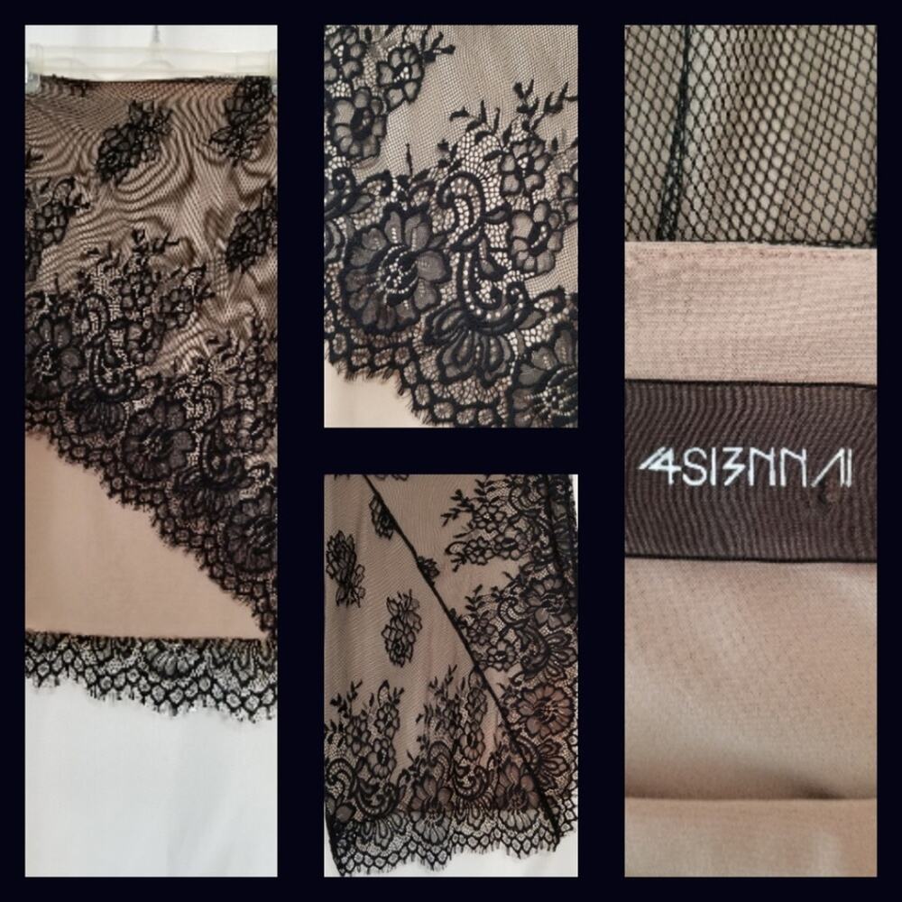 4SI3NNAI Black Lace Beige Skirt Small